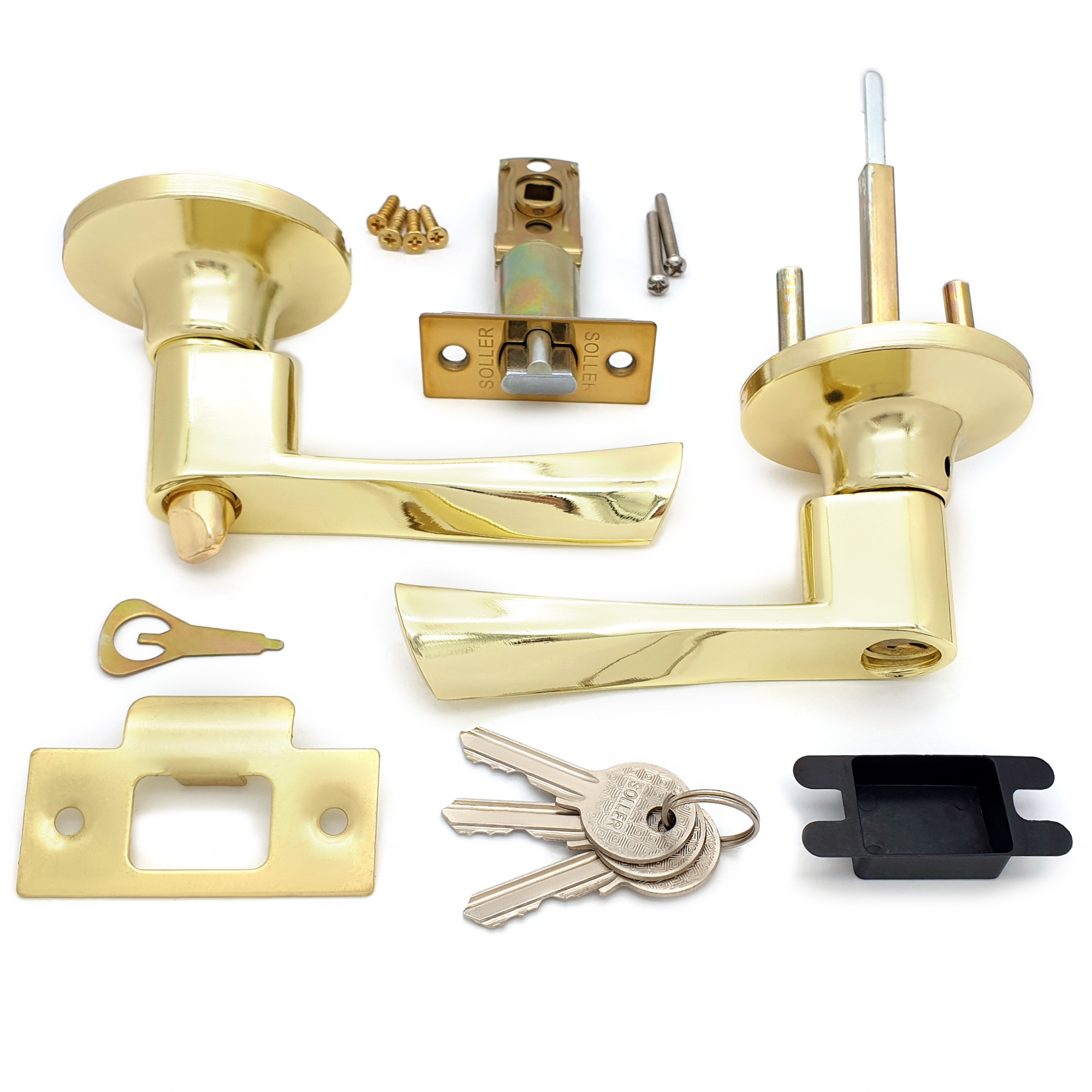 Ручка-защелка нажимная межкомнатная SOLLER R 860 ETPB золото с ключом и фиксатором