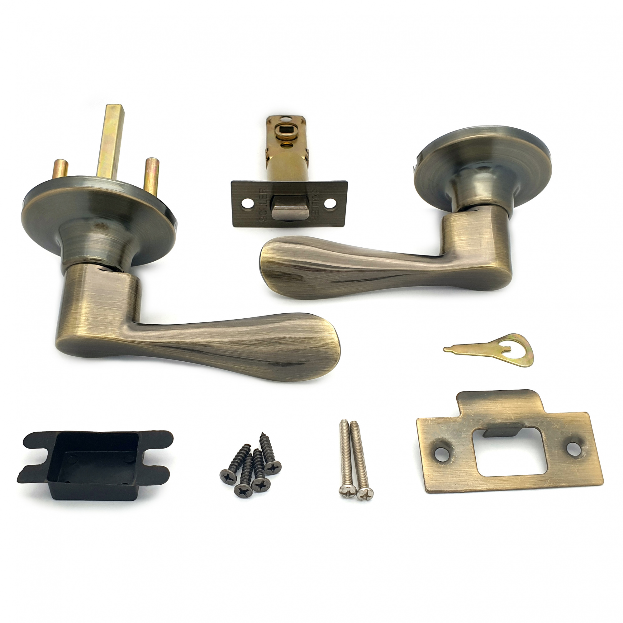 Ручка-защелка нажимная межкомнатная SOLLER R 891 ВКPS АВ бронза без ключа и фиксатора