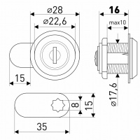 Замок мебельный SOLLER 103-16/2 хром