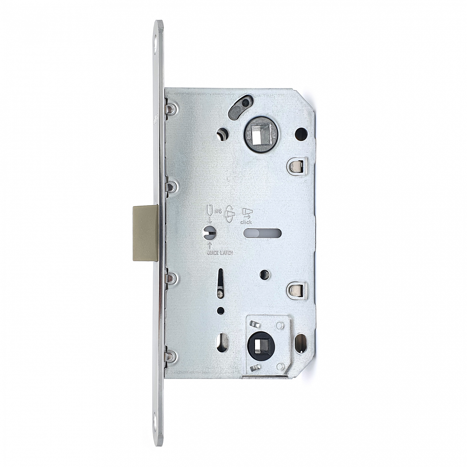 Замок врезной бесшумный для межкомнатных дверей SOLLER 600WС-СР хром без ключа под фиксатор или завертку