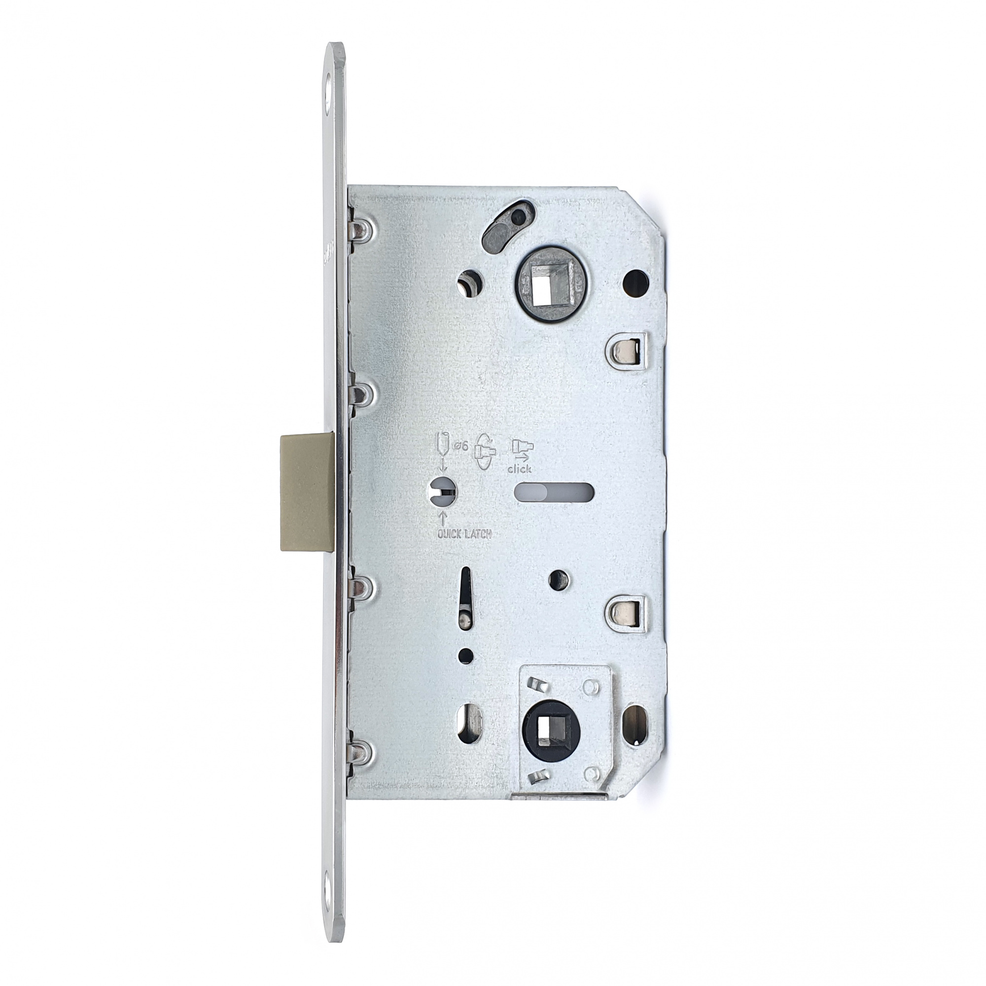 Замок врезной бесшумный для межкомнатных дверей SOLLER 600WС-СР хром без ключа под фиксатор или завертку