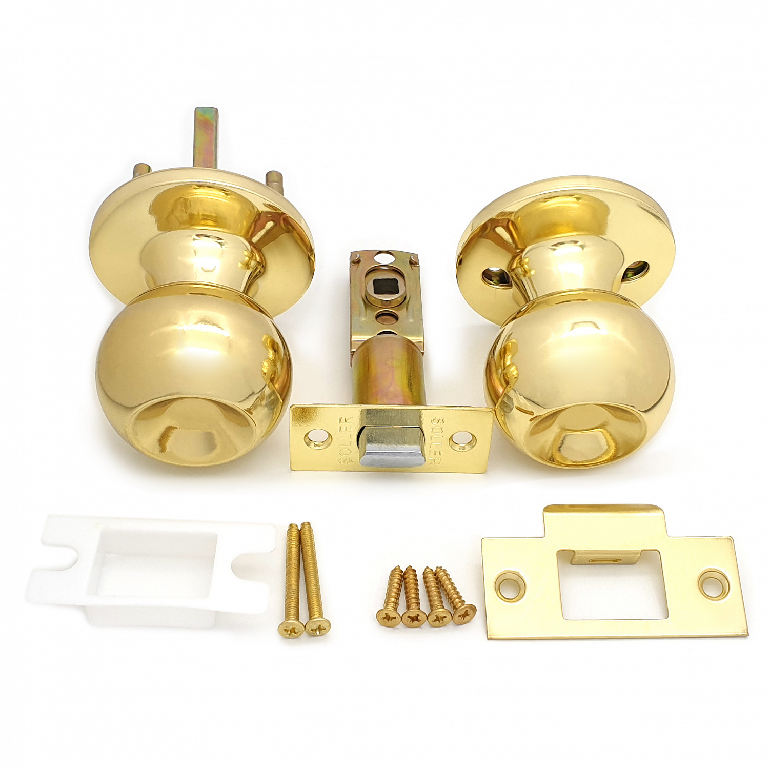 Ручка-защелка /кноб/ межкомнатная SOLLER B 607/6072 BKPS PB золото без ключа и фиксатора