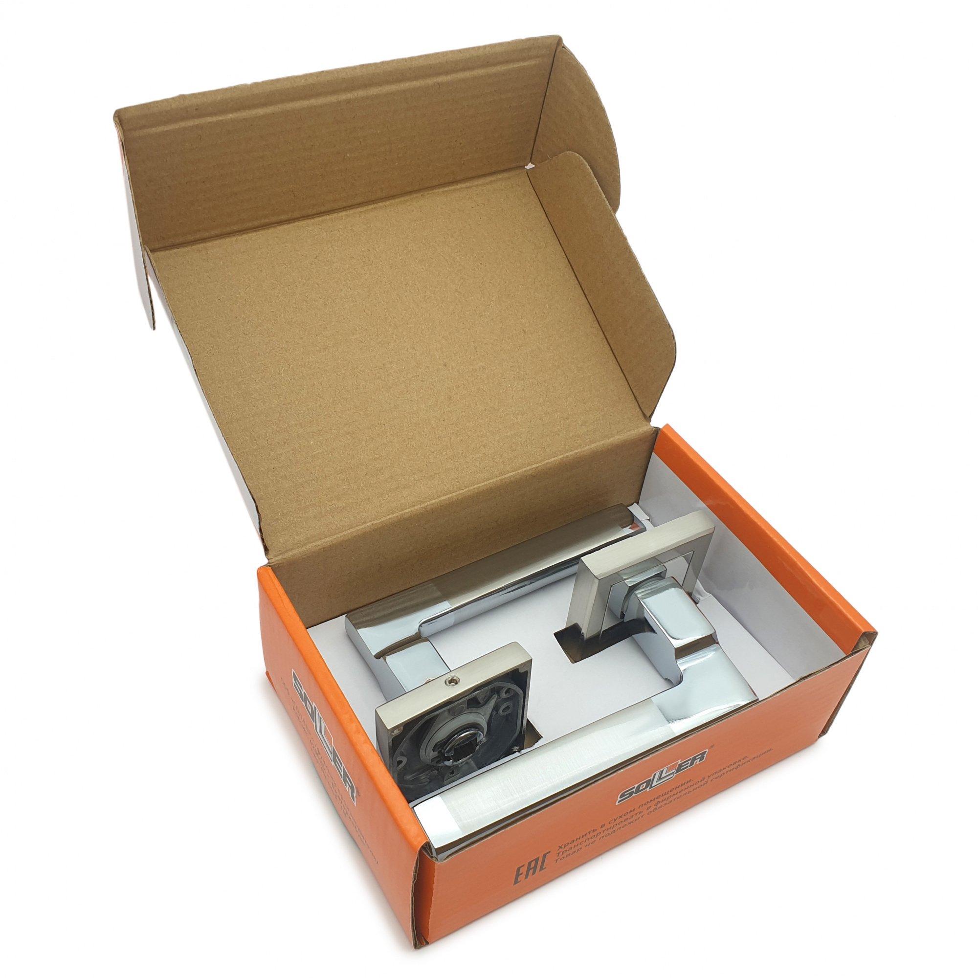 Комплект дверных ручек SOLLER KR-82AE8S сатин/хром 