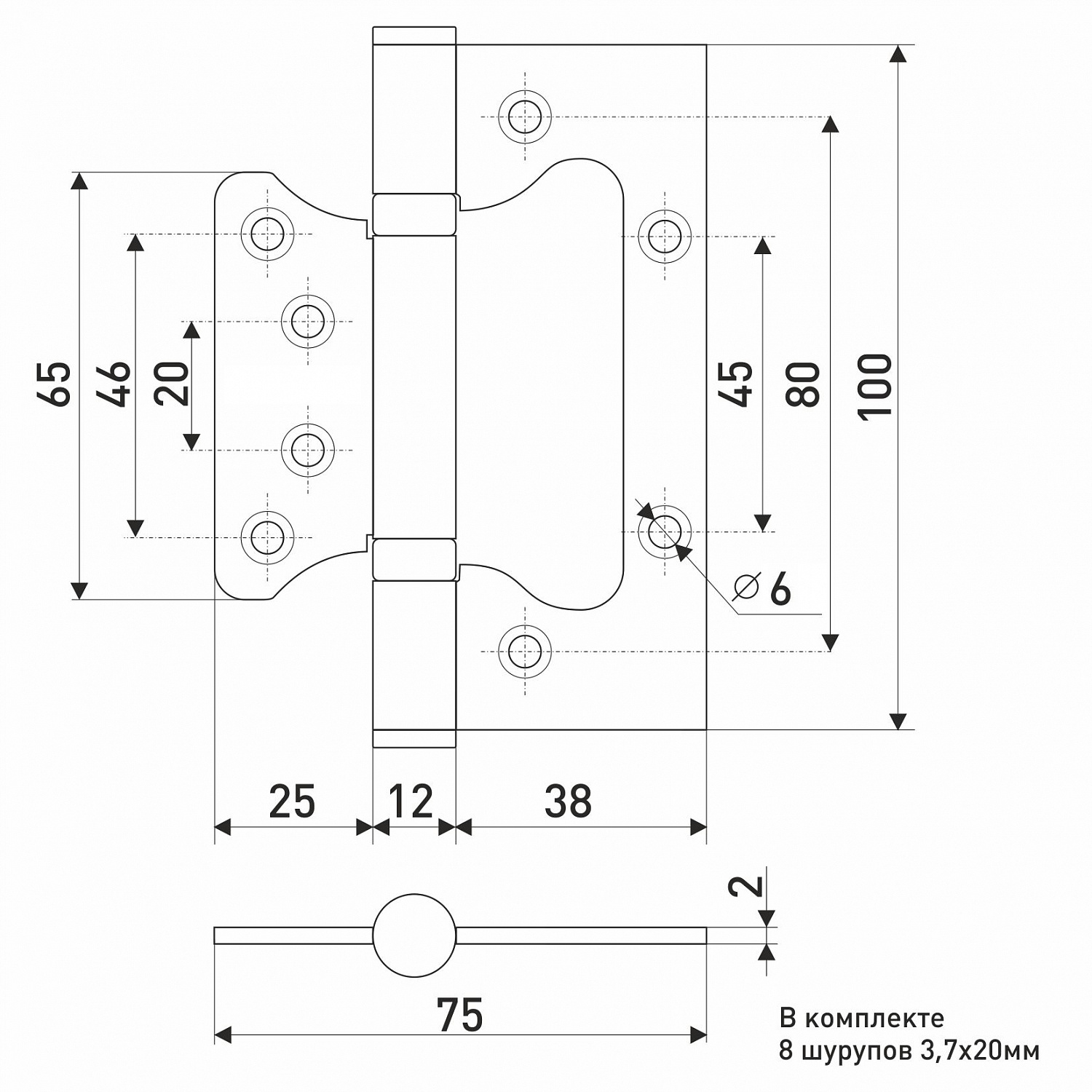 Петля дверная накладная 4" SOLLER черная (сталь 100*75*2) бабочка без врезки