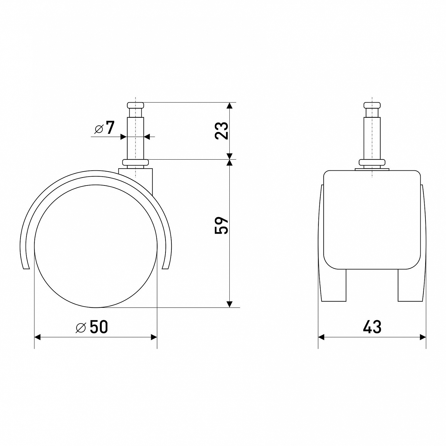 Опора колесная со штырем SOLLER 50 мм