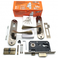 Замок врезной с ручками на планке SOLLER 61/76AB бронза ключ-ключ