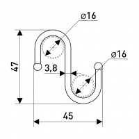 Крючок S-образный для рейлинга d-16 мм SOLLER АЕ-512А 45*5*50 мм шарик