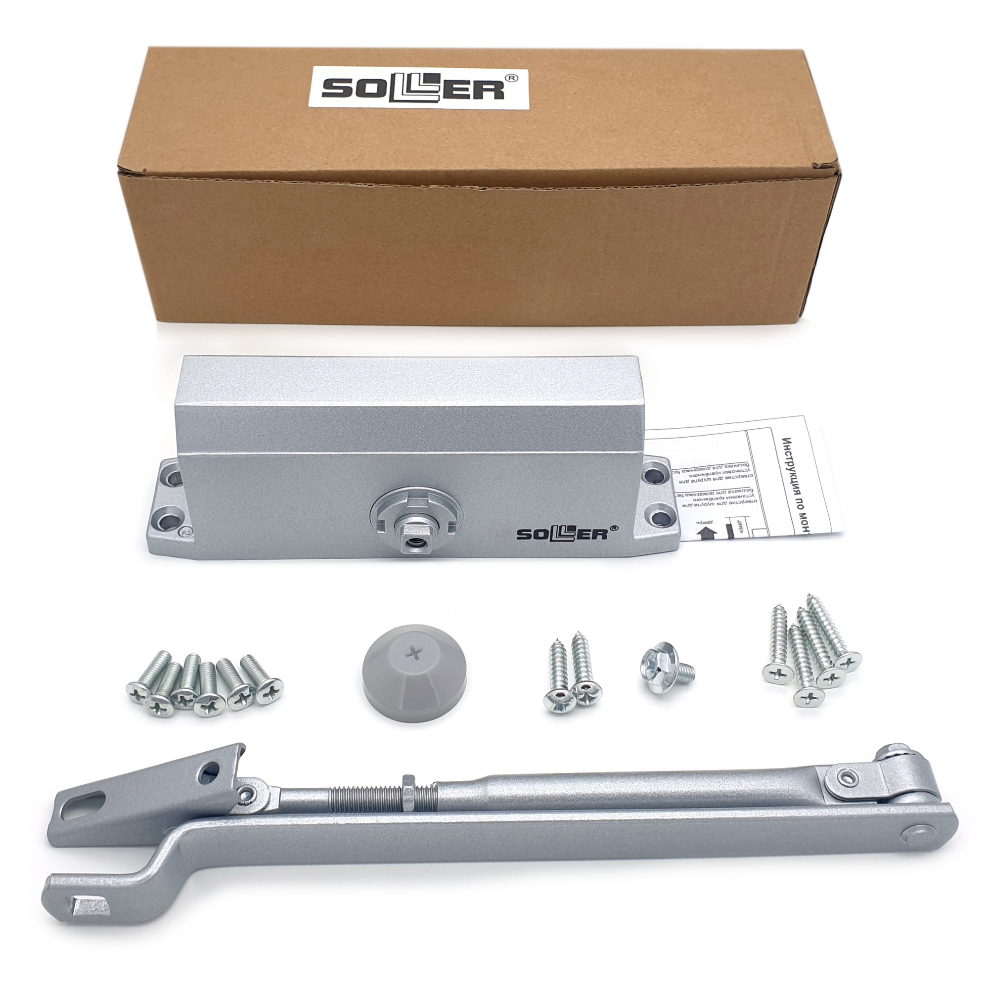 Доводчик дверной SOLLER №302 серебристый для дверей весом 40-50 кг